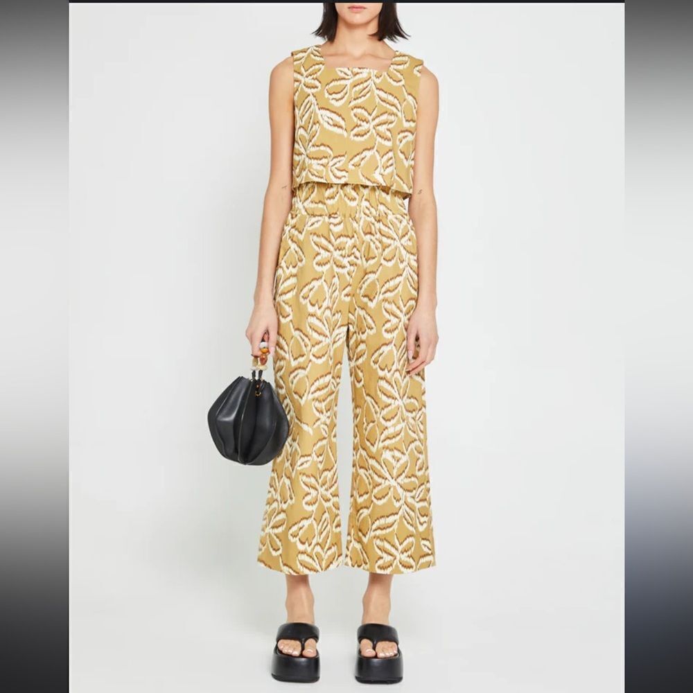 Kourt Willow print set neutral top pants small s resort wear